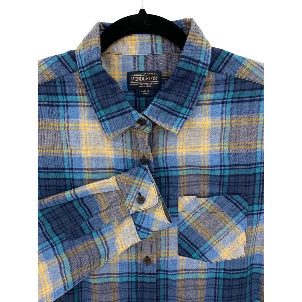 Pendleton Womens Plaid Shirt Cotton Flannel Large Petite Coastal Cabincore Fall - Picture 1 of 10